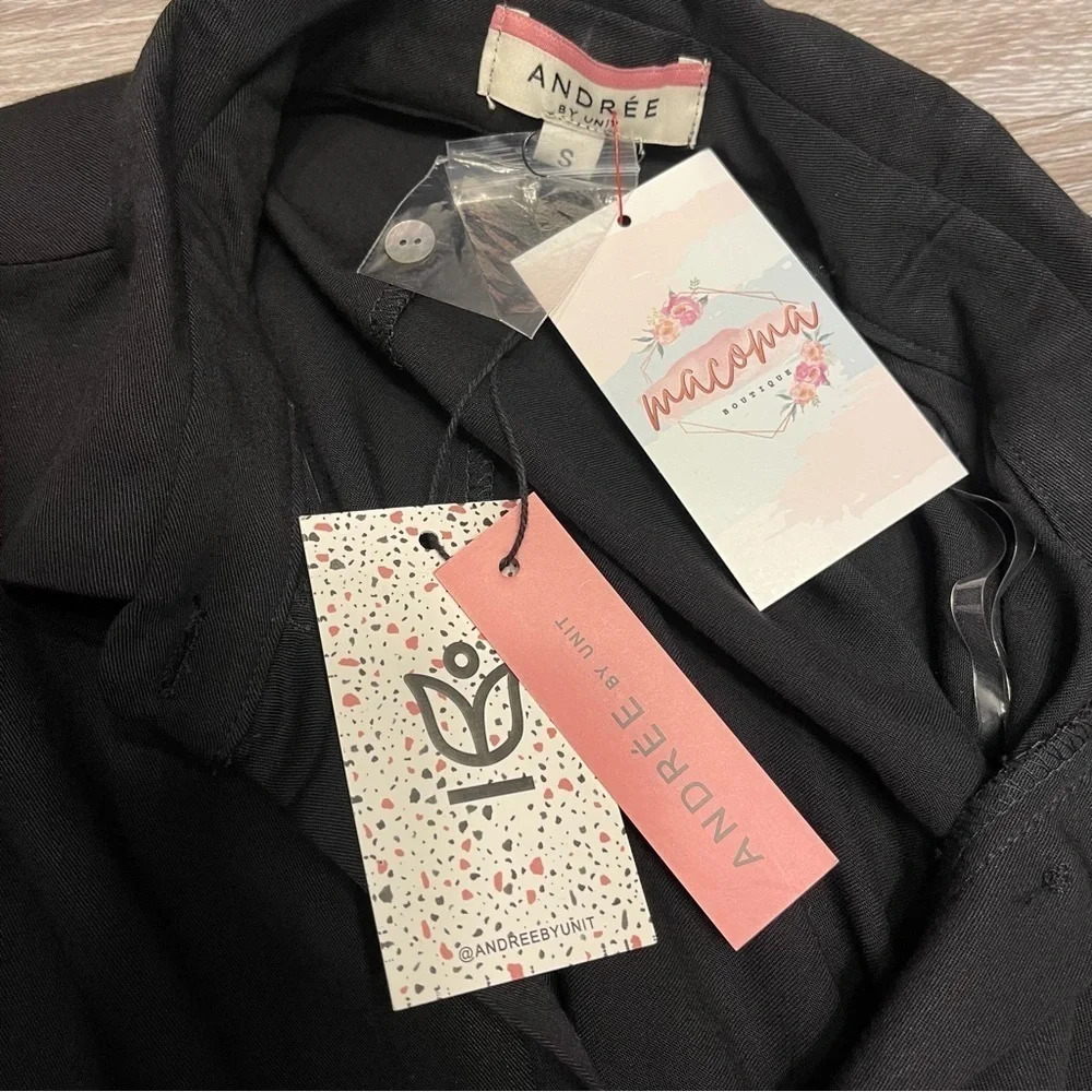 𝅺ANDREE by Unit Button Down Blouse 100% Rayon Black Size Small Oversized‎ - Picture 7 of 10